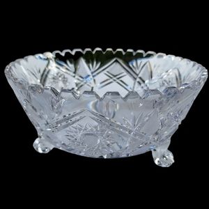 Vintage Bleikristall Hand Cut Fine Lead Crystal‎ 3 Footed Scalloped Bowl